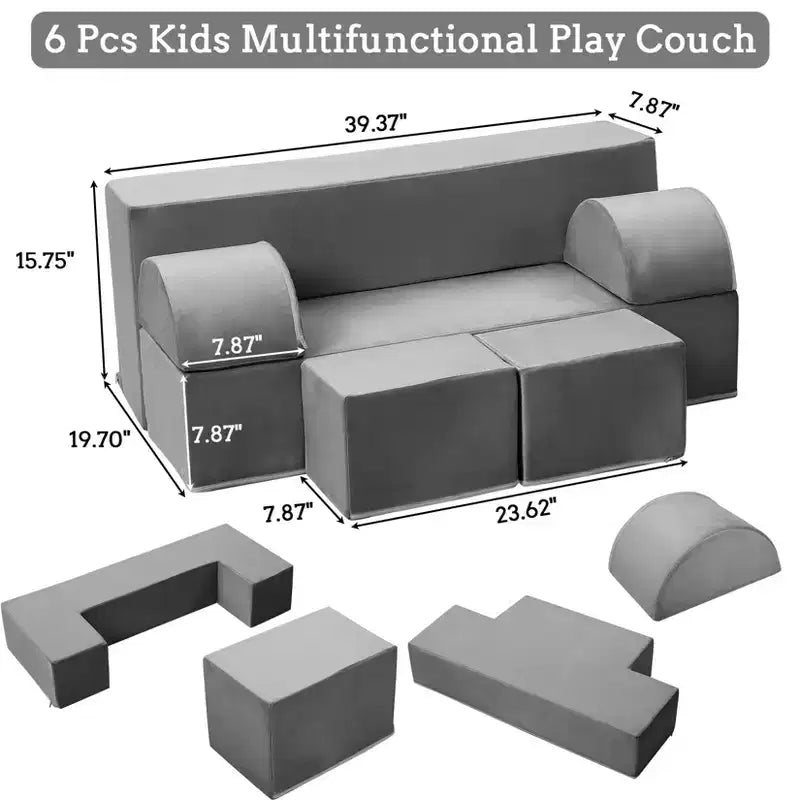 6-Piece Modular Kids Play Couch, Convertible Toddler Foam Sofa with Removable Cover for Bedroom & Playroom