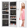 MAYEERTY 47.2in Wall Mounted Jewelry Armoire Door Hanging Large Capacity with 6 LEDs Lockable Organizer Cabinet Built In Mirror