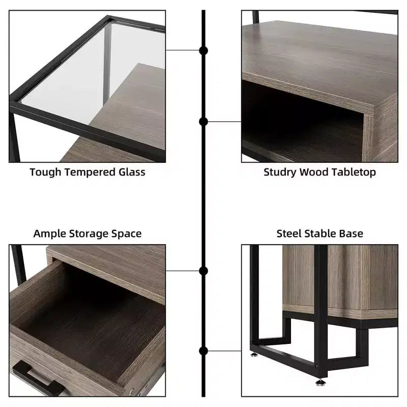 58 5-Tier Kitchen Pantry Cabinet with Glass Doors and Drawer, Microwave Rack, and Brakeable Casters Wood