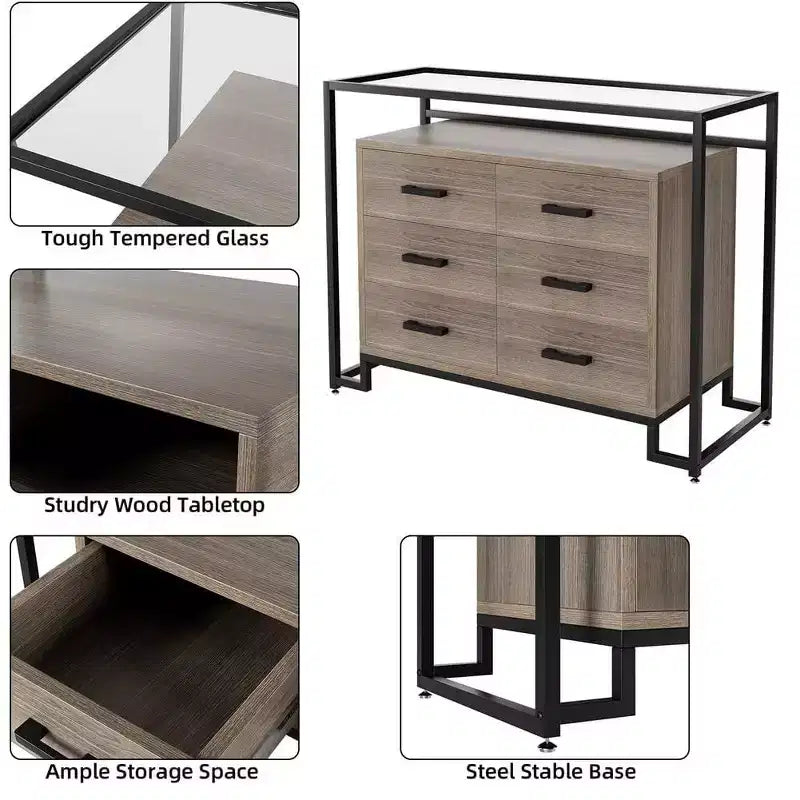 58 5-Tier Kitchen Pantry Cabinet with Glass Doors and Drawer, Microwave Rack, and Brakeable Casters Wood