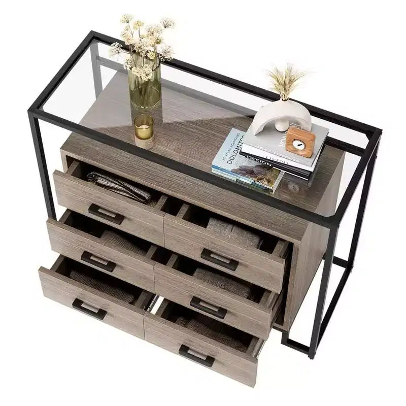 58 5-Tier Kitchen Pantry Cabinet with Glass Doors and Drawer, Microwave Rack, and Brakeable Casters Wood