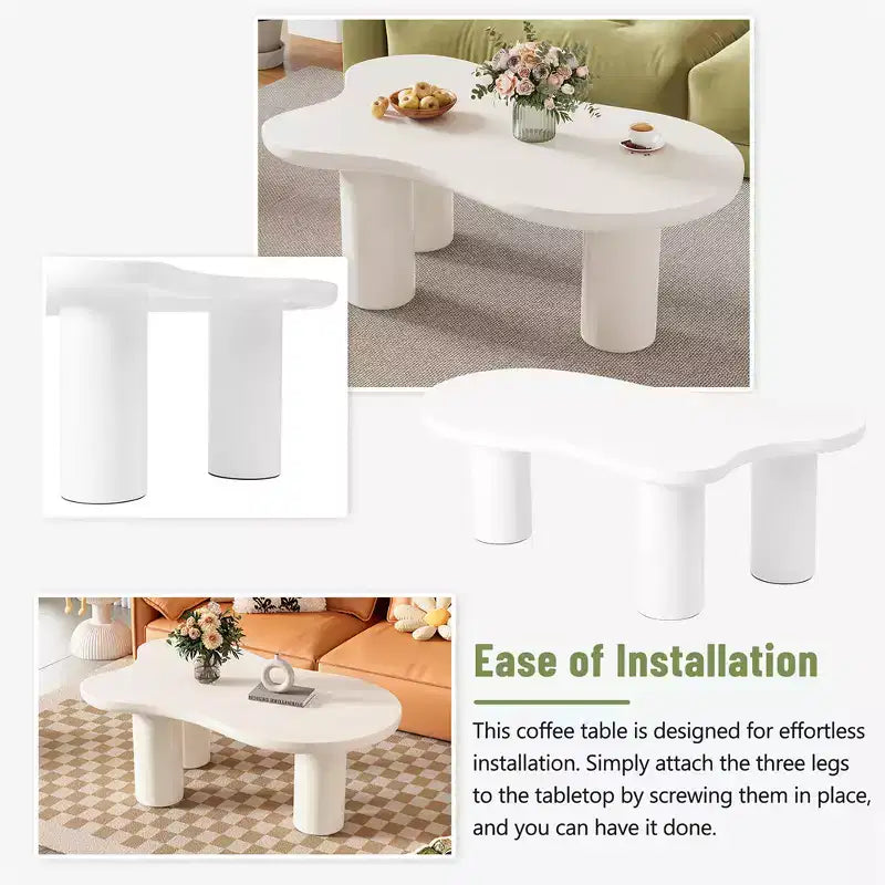 Cloud Shape Coffee Table for Living Room, Cute Accent Table with 3 Legs, Round Corner Irregular Side Table for Small Spaces, Easy to Assemble