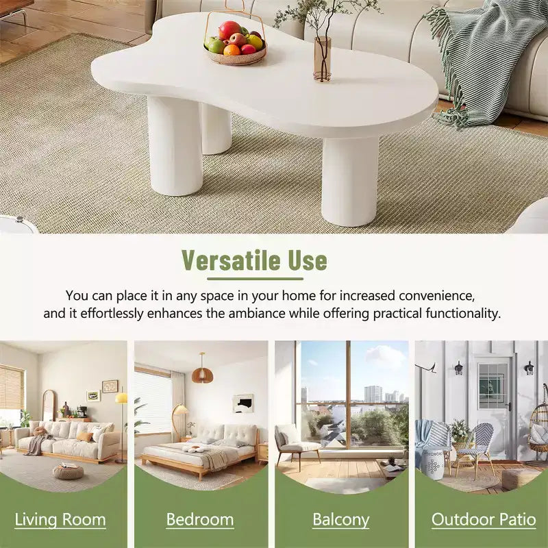 Cloud Shape Coffee Table for Living Room, Cute Accent Table with 3 Legs, Round Corner Irregular Side Table for Small Spaces, Easy to Assemble