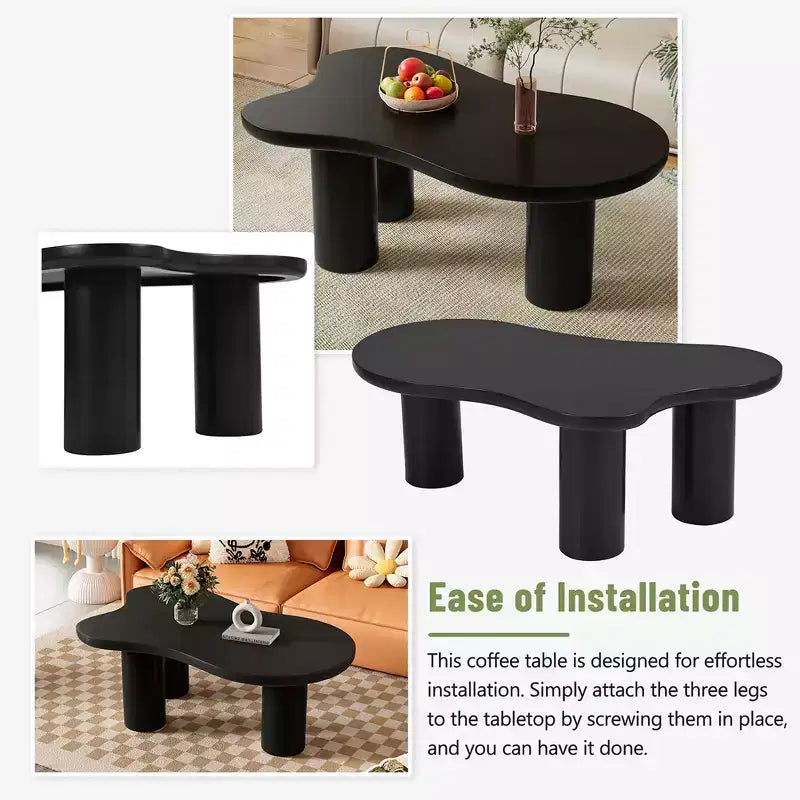 Cloud Shape Coffee Table for Living Room, Cute Accent Table with 3 Legs, Round Corner Irregular Side Table for Small Spaces, Easy to Assemble