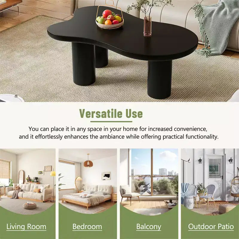 Cloud Shape Coffee Table for Living Room, Cute Accent Table with 3 Legs, Round Corner Irregular Side Table for Small Spaces, Easy to Assemble