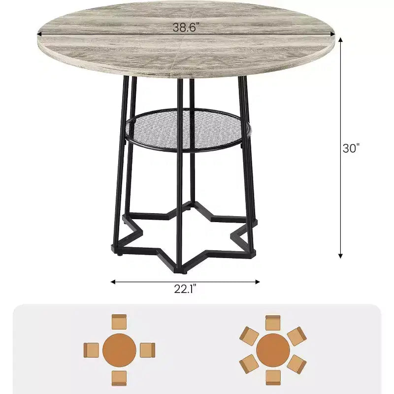 39 Inch Farmhouse Kitchen Table with 17.7 in Storage Space, Heavy Duty Metal Base, for Kitchen Dining Room