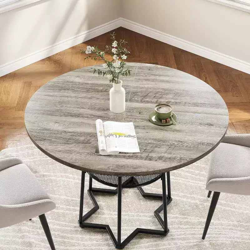 39 Inch Farmhouse Kitchen Table with 17.7 in Storage Space, Heavy Duty Metal Base, for Kitchen Dining Room