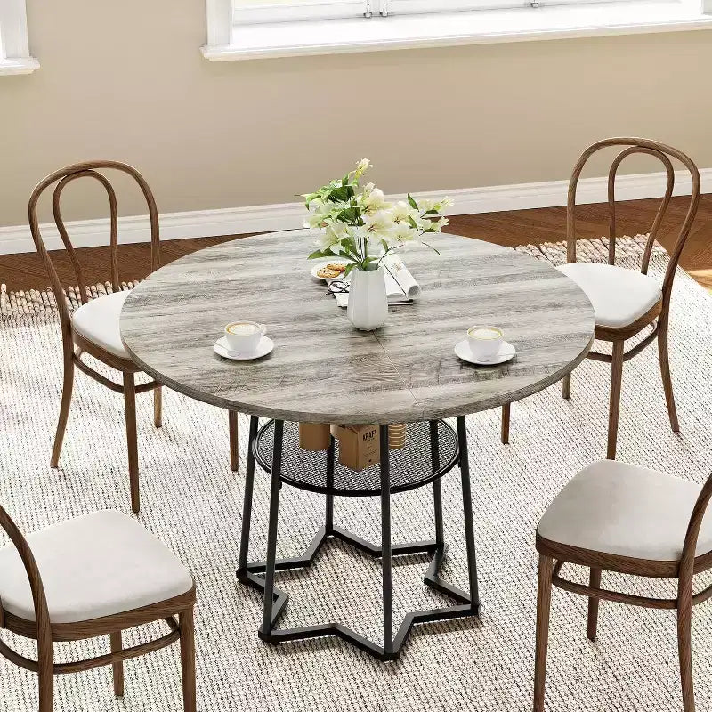 39 Inch Farmhouse Kitchen Table with 17.7 in Storage Space, Heavy Duty Metal Base, for Kitchen Dining Room