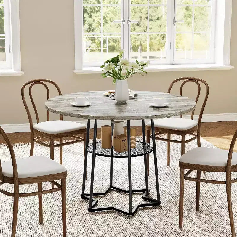 39 Inch Farmhouse Kitchen Table with 17.7 in Storage Space, Heavy Duty Metal Base, for Kitchen Dining Room