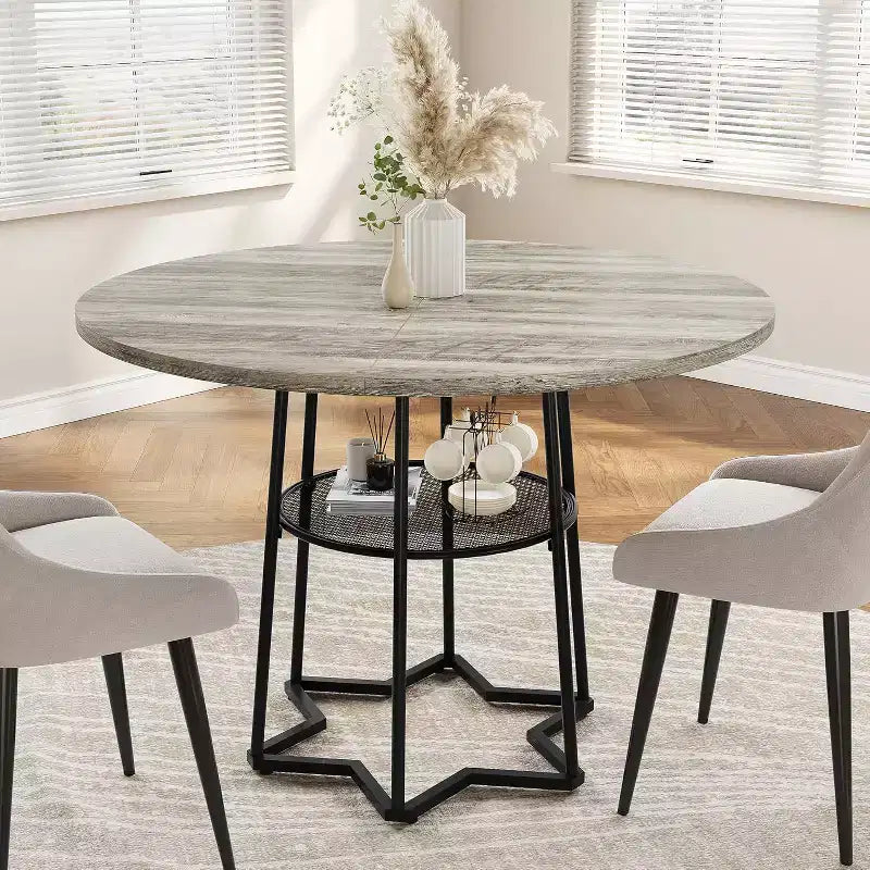 39 Inch Farmhouse Kitchen Table with 17.7 in Storage Space, Heavy Duty Metal Base, for Kitchen Dining Room