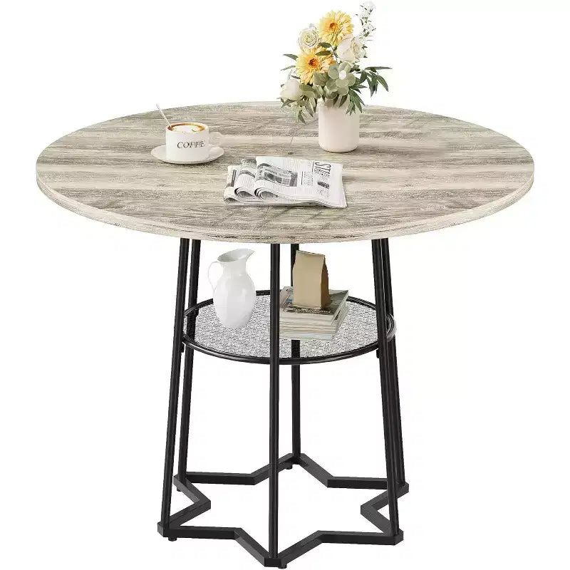 39 Inch Farmhouse Kitchen Table with 17.7 in Storage Space, Heavy Duty Metal Base, for Kitchen Dining Room