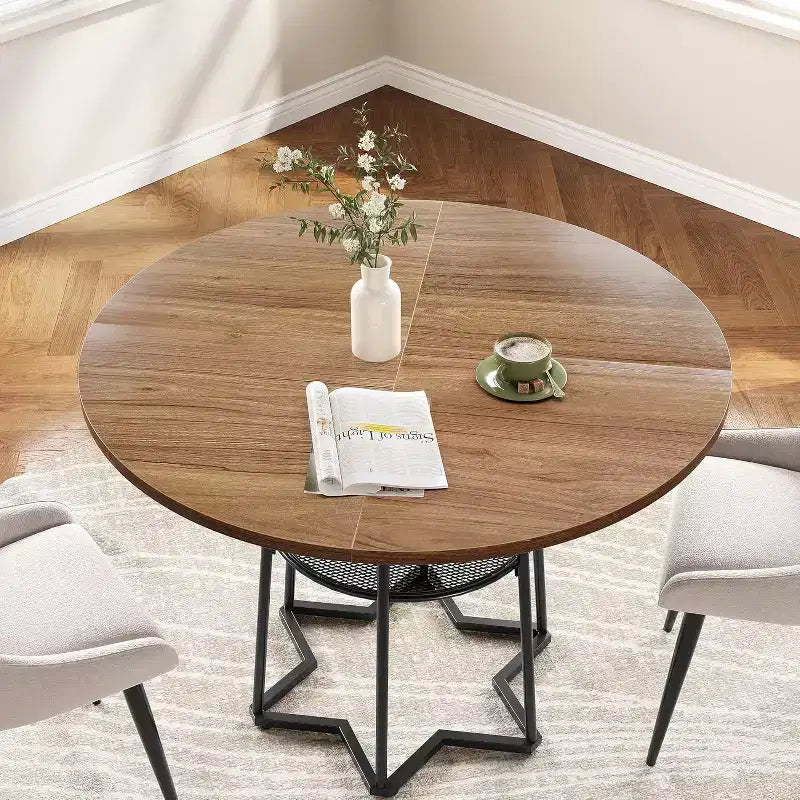 39 Inch Farmhouse Kitchen Table with 17.7 in Storage Space, Heavy Duty Metal Base, for Kitchen Dining Room