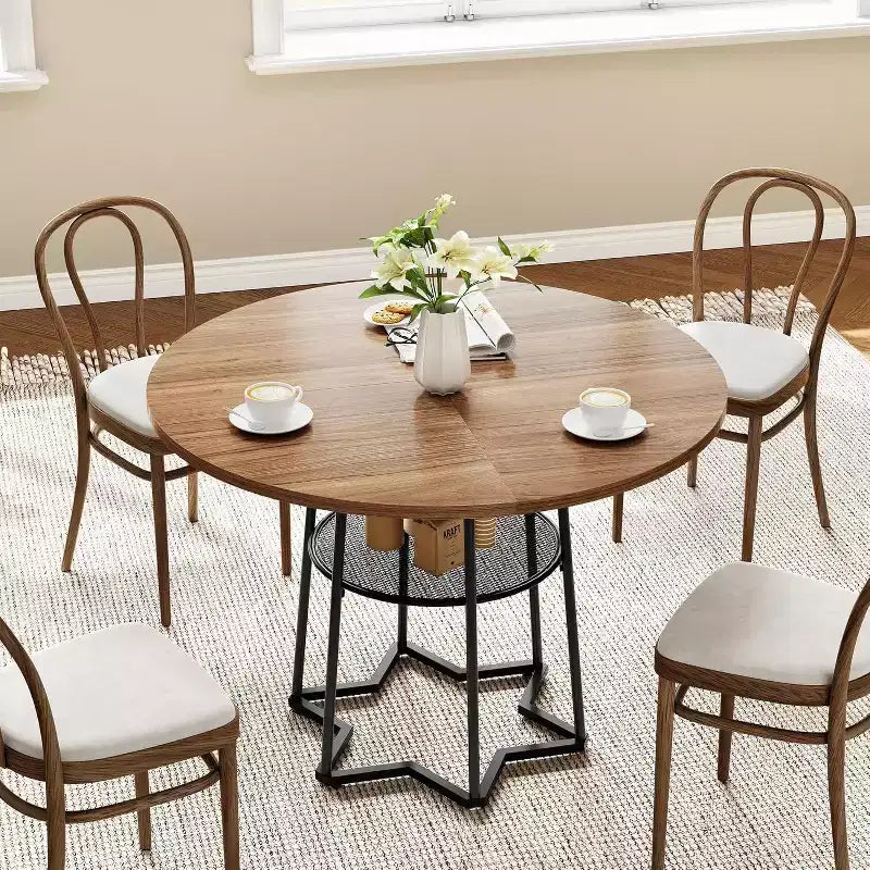 39 Inch Farmhouse Kitchen Table with 17.7 in Storage Space, Heavy Duty Metal Base, for Kitchen Dining Room