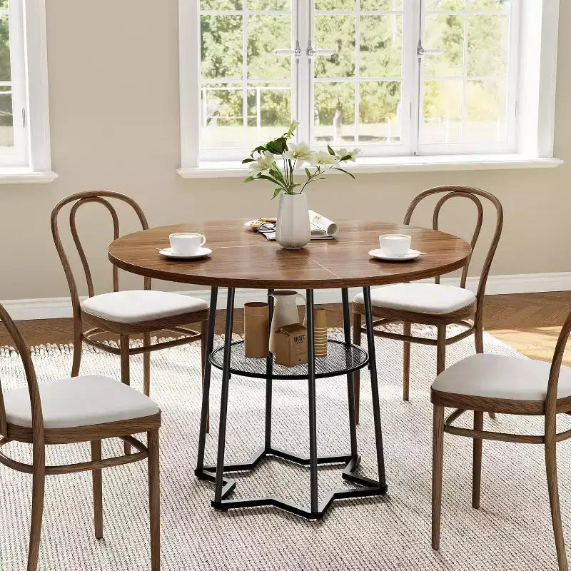 39 Inch Farmhouse Kitchen Table with 17.7 in Storage Space, Heavy Duty Metal Base, for Kitchen Dining Room