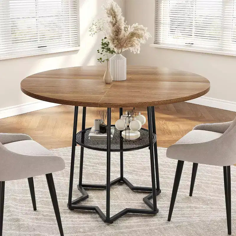 39 Inch Farmhouse Kitchen Table with 17.7 in Storage Space, Heavy Duty Metal Base, for Kitchen Dining Room