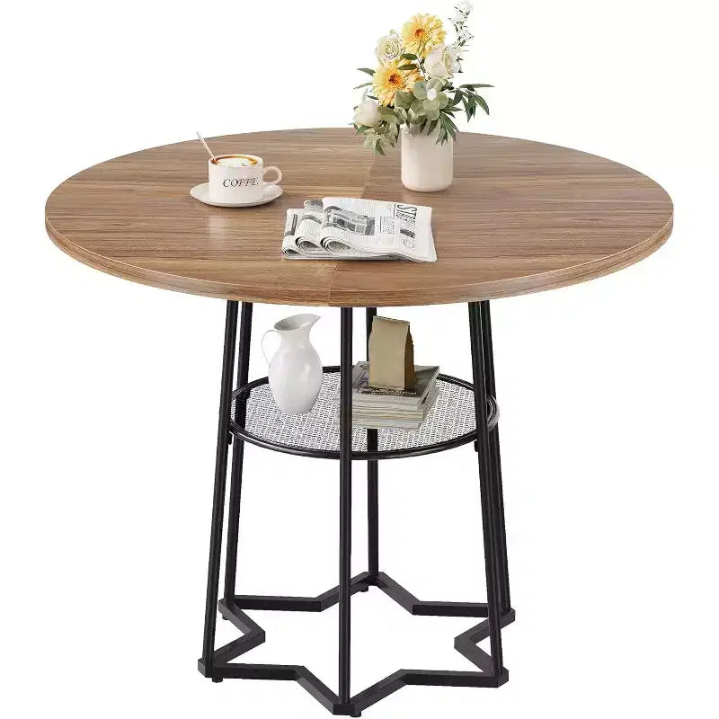 39 Inch Farmhouse Kitchen Table with 17.7 in Storage Space, Heavy Duty Metal Base, for Kitchen Dining Room