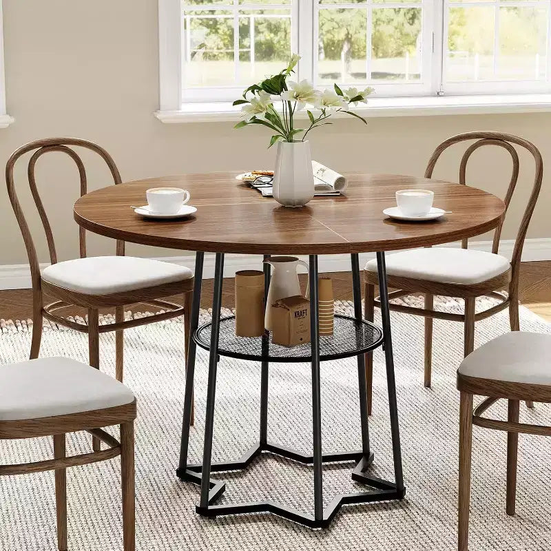 39 Inch Farmhouse Kitchen Table with 17.7 in Storage Space, Heavy Duty Metal Base, for Kitchen Dining Room