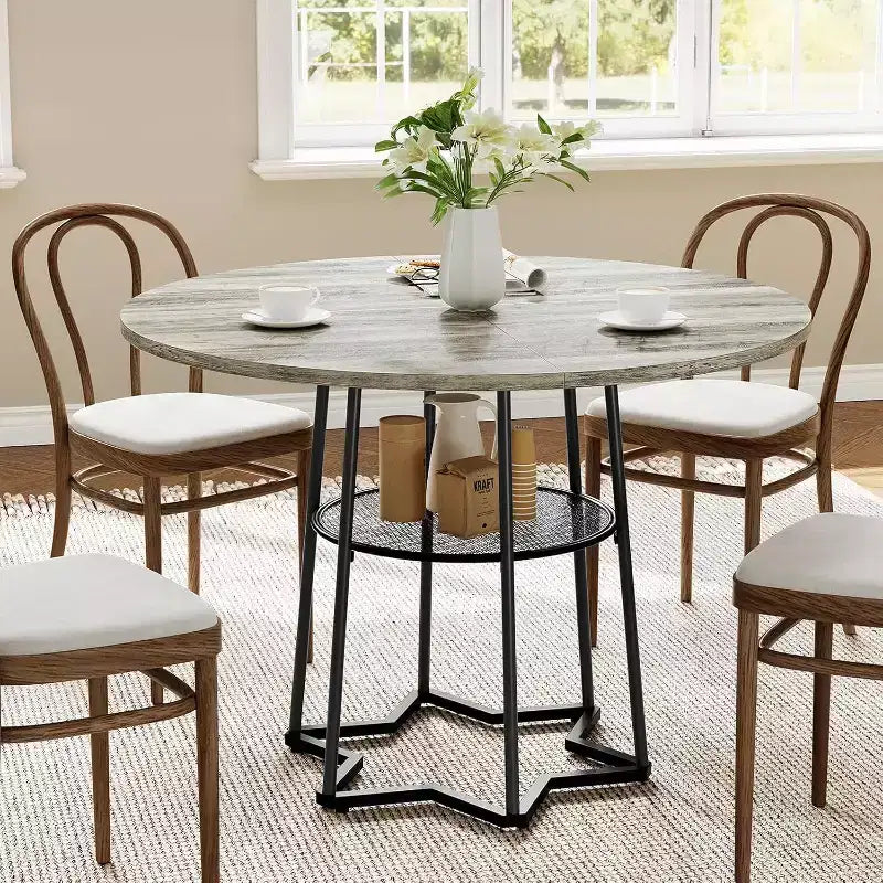 39 Inch Farmhouse Kitchen Table with 17.7 in Storage Space, Heavy Duty Metal Base, for Kitchen Dining Room