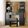 GustoWave Vanity Desk with Mirror, Led Lights, Power Outlet and Stool, Makeup Vanity Table with 7 Drawers, Dressing Table