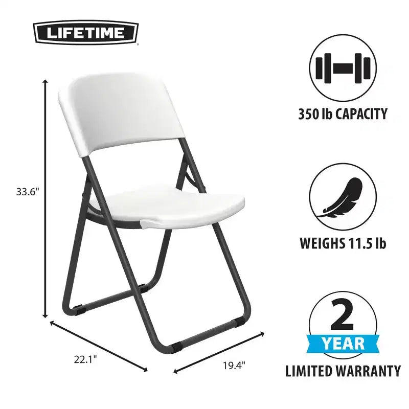 Lifetime Light Commercial Loop Leg Folding Chair, 4 -Pack, White (80155)