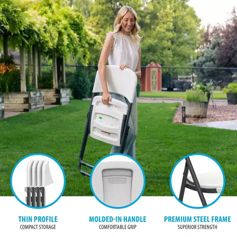 Lifetime Light Commercial Loop Leg Folding Chair, 4 -Pack, White (80155)