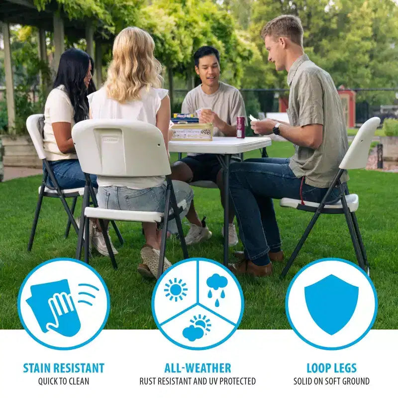 Lifetime Light Commercial Loop Leg Folding Chair, 4 -Pack, White (80155)