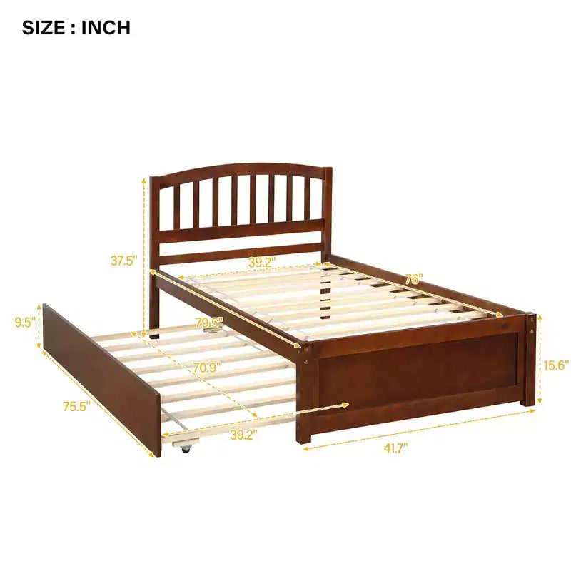 Twin size Platform Bed Wood Bed Frame with Trundle Espresso