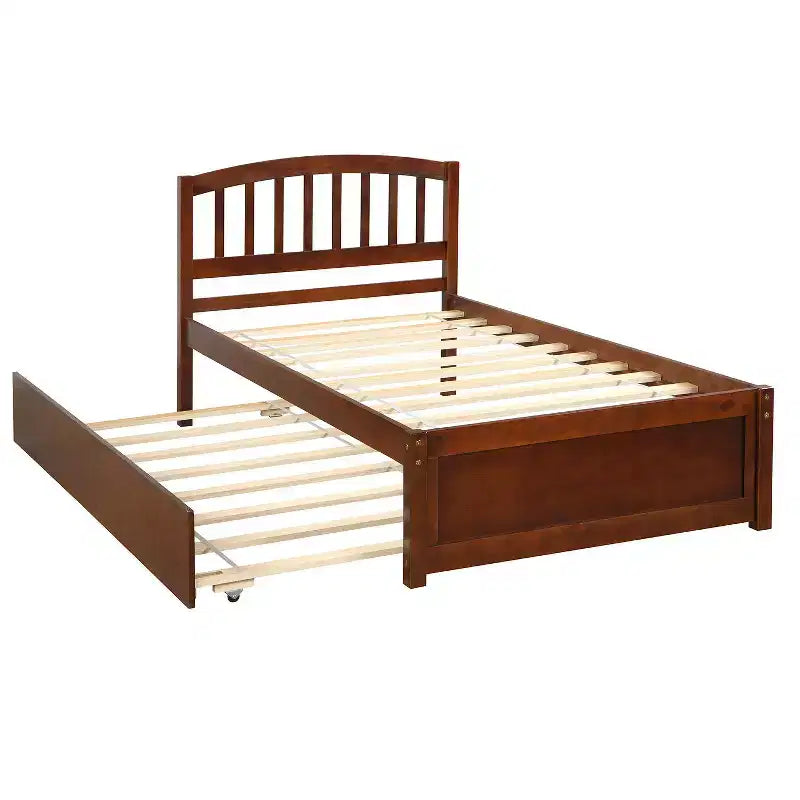 Twin size Platform Bed Wood Bed Frame with Trundle Espresso