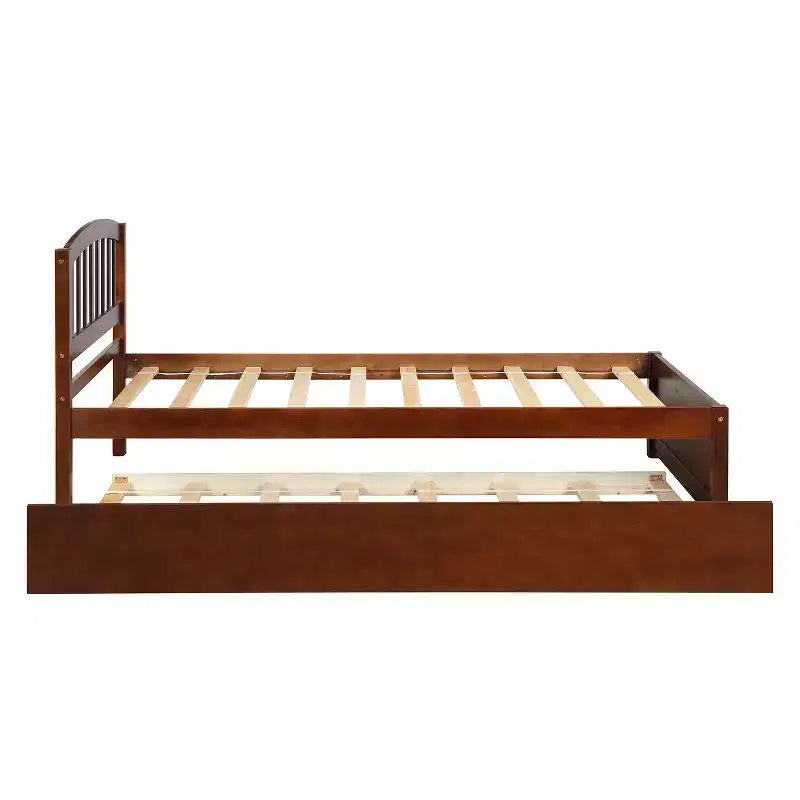 Twin size Platform Bed Wood Bed Frame with Trundle Espresso