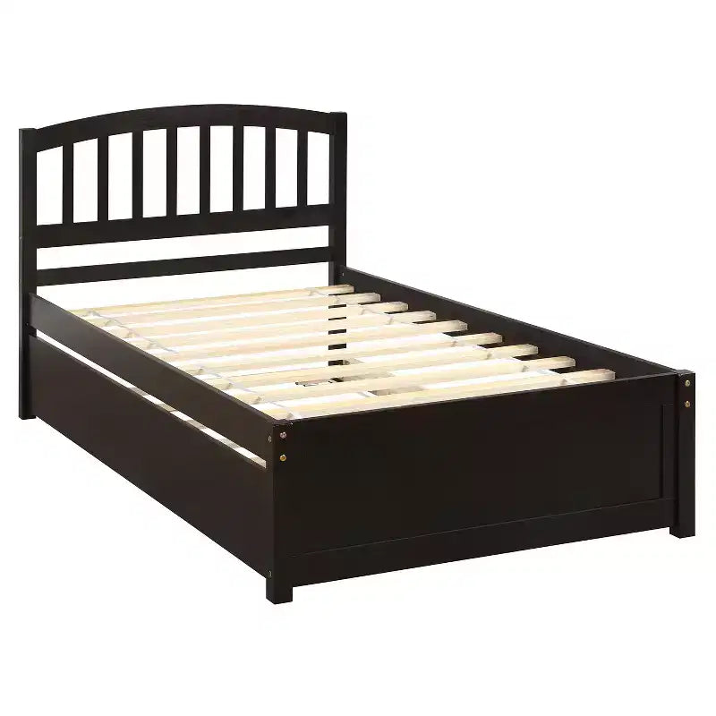 Twin size Platform Bed Wood Bed Frame with Trundle Espresso