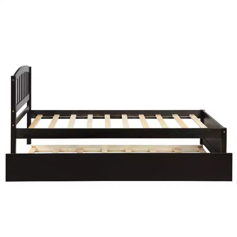Twin size Platform Bed Wood Bed Frame with Trundle Espresso