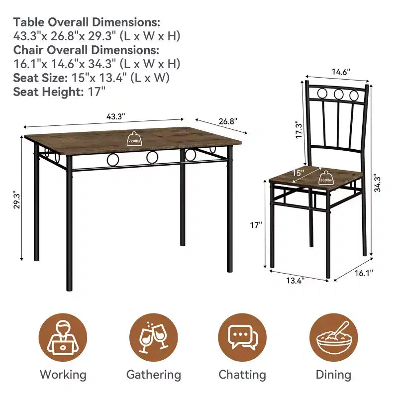 Dyonery Dining Table Set for 4, 5-Piece Rectangular Kitchen Table Chair Set for Small Space,Dinette,Apartment