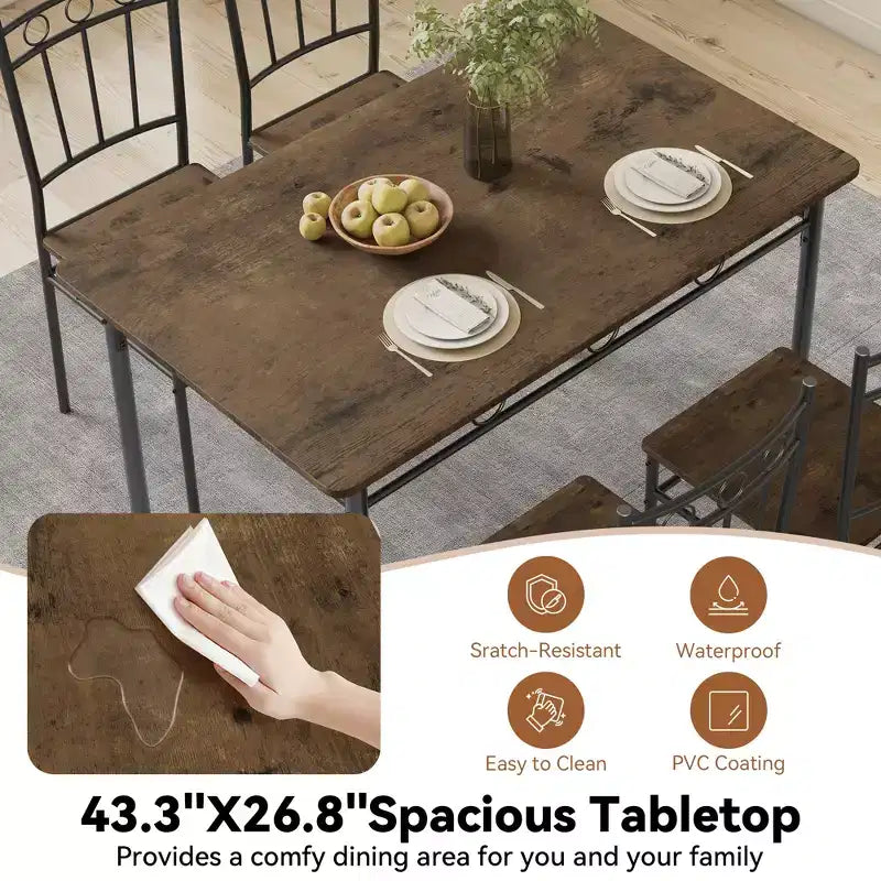 Dyonery Dining Table Set for 4, 5-Piece Rectangular Kitchen Table Chair Set for Small Space,Dinette,Apartment