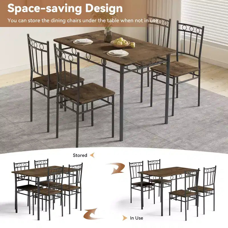 Dyonery Dining Table Set for 4, 5-Piece Rectangular Kitchen Table Chair Set for Small Space,Dinette,Apartment