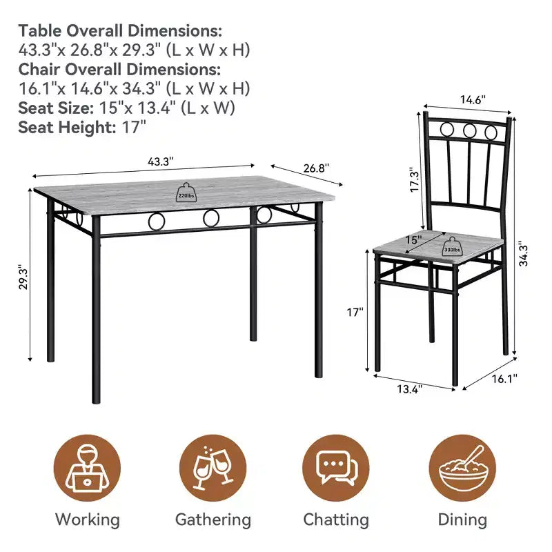 Dyonery Dining Table Set for 4, 5-Piece Rectangular Kitchen Table Chair Set for Small Space,Dinette,Apartment