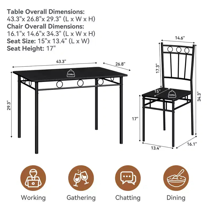 Dyonery Dining Table Set for 4, 5-Piece Rectangular Kitchen Table Chair Set for Small Space,Dinette,Apartment
