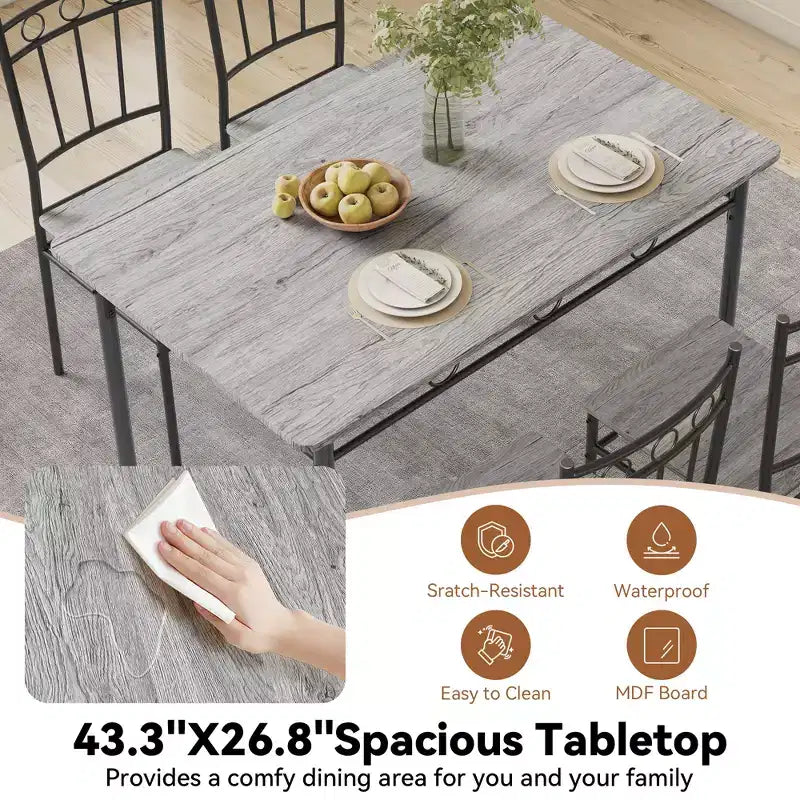 Dyonery Dining Table Set for 4, 5-Piece Rectangular Kitchen Table Chair Set for Small Space,Dinette,Apartment