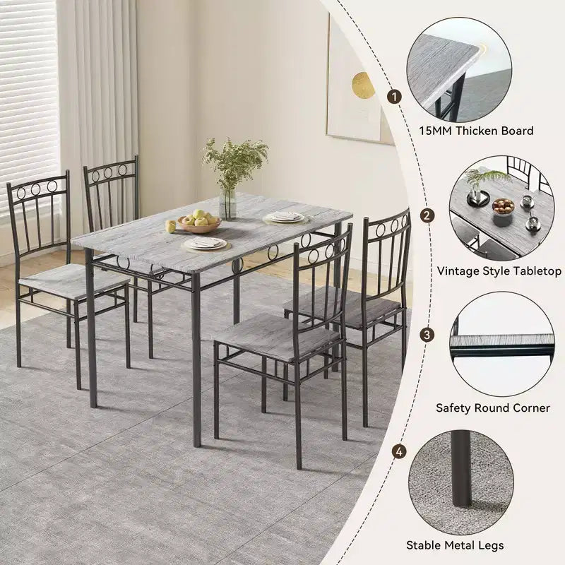 Dyonery Dining Table Set for 4, 5-Piece Rectangular Kitchen Table Chair Set for Small Space,Dinette,Apartment