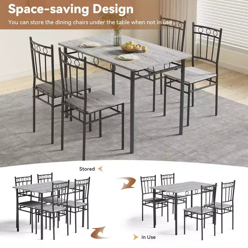 Dyonery Dining Table Set for 4, 5-Piece Rectangular Kitchen Table Chair Set for Small Space,Dinette,Apartment