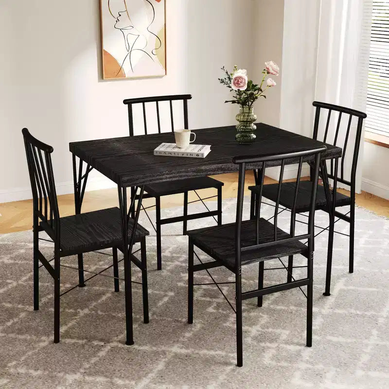 Dyonery Dining Table Set for 4, 5-Piece Rectangular Kitchen Table Chair Set for Small Space,Dinette,Apartment