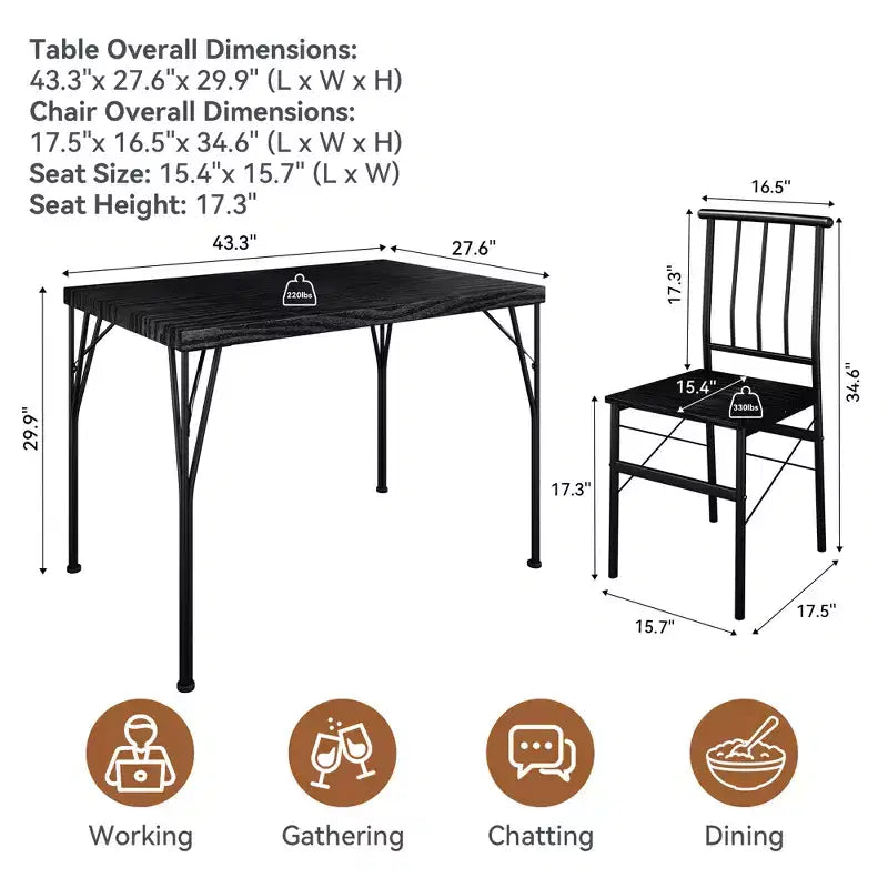 Dyonery Dining Table Set for 4, 5-Piece Rectangular Kitchen Table Chair Set for Small Space,Dinette,Apartment