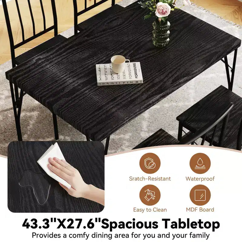 Dyonery Dining Table Set for 4, 5-Piece Rectangular Kitchen Table Chair Set for Small Space,Dinette,Apartment