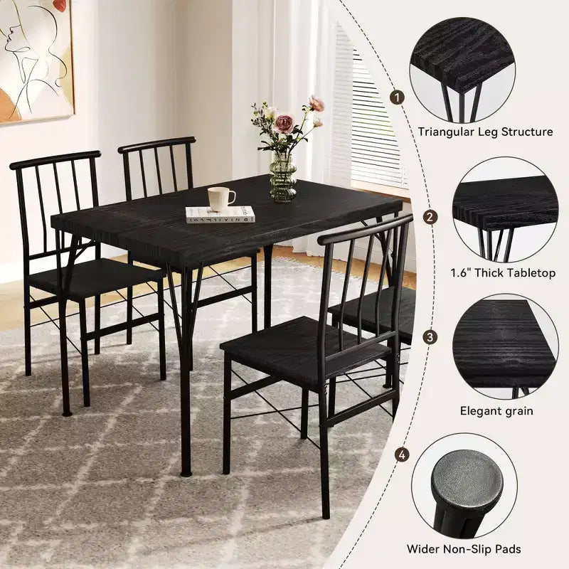 Dyonery Dining Table Set for 4, 5-Piece Rectangular Kitchen Table Chair Set for Small Space,Dinette,Apartment