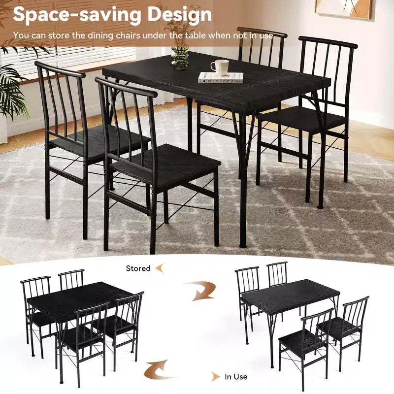 Dyonery Dining Table Set for 4, 5-Piece Rectangular Kitchen Table Chair Set for Small Space,Dinette,Apartment