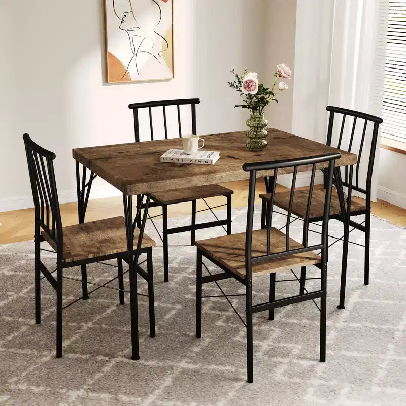 Dyonery Dining Table Set for 4, 5-Piece Rectangular Kitchen Table Chair Set for Small Space,Dinette,Apartment