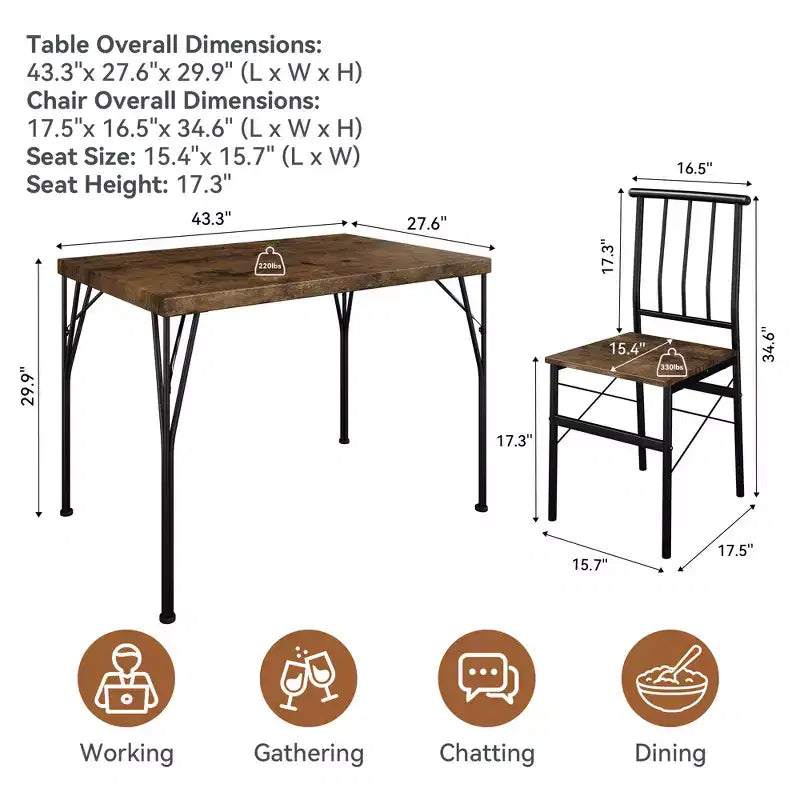 Dyonery Dining Table Set for 4, 5-Piece Rectangular Kitchen Table Chair Set for Small Space,Dinette,Apartment