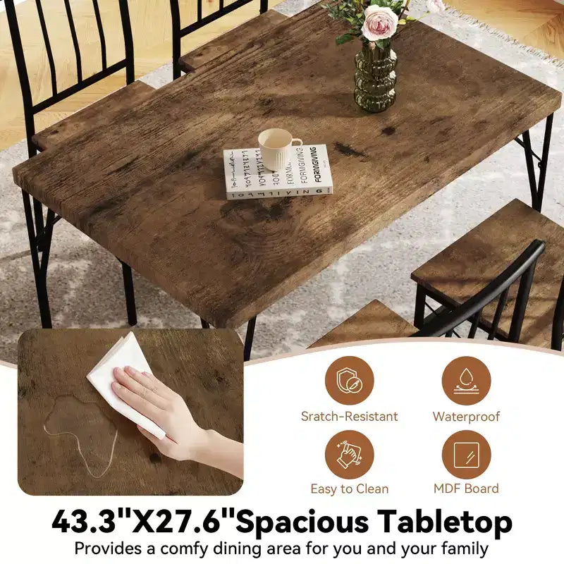 Dyonery Dining Table Set for 4, 5-Piece Rectangular Kitchen Table Chair Set for Small Space,Dinette,Apartment