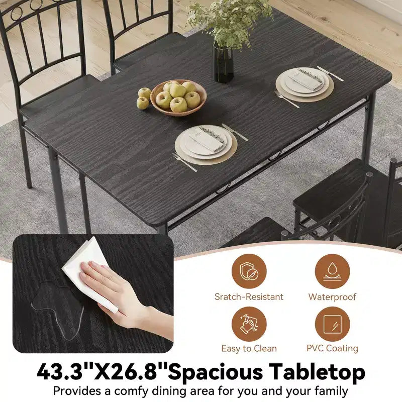 Dyonery Dining Table Set for 4, 5-Piece Rectangular Kitchen Table Chair Set for Small Space,Dinette,Apartment