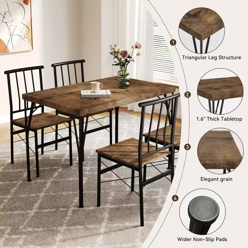 Dyonery Dining Table Set for 4, 5-Piece Rectangular Kitchen Table Chair Set for Small Space,Dinette,Apartment