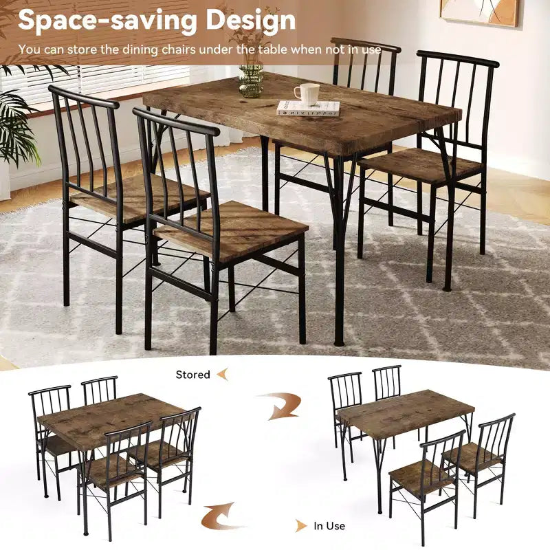 Dyonery Dining Table Set for 4, 5-Piece Rectangular Kitchen Table Chair Set for Small Space,Dinette,Apartment